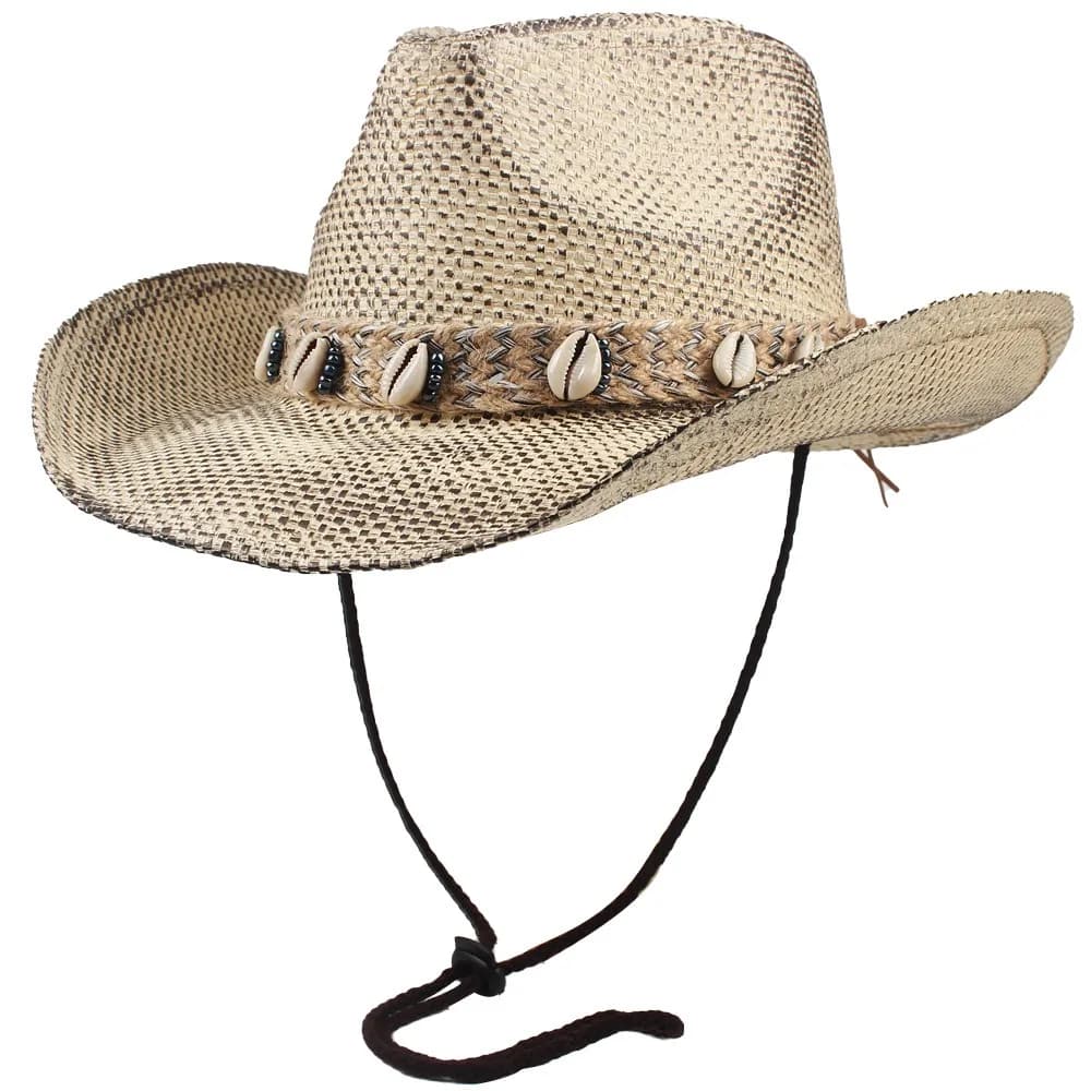 Cappello di Paglia Unisex Primavera-Estate, Stile Cowboy Occidentale Europeo-Americano per Vacanze e Protezione Solare