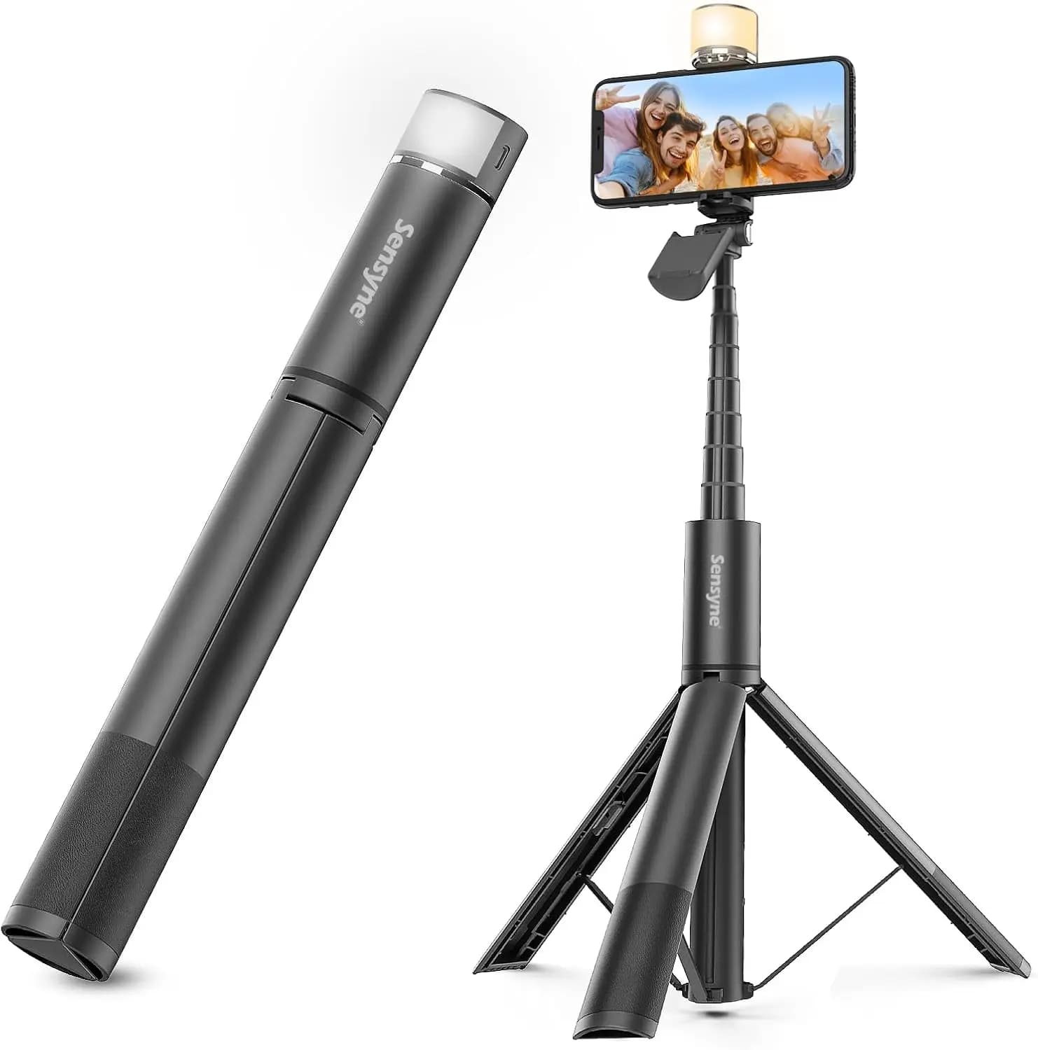 Bastone per selfie con luce, treppiede per telefono con rotazione a 360° ° Maniglia Girevole Compatibile con Cellulari per Selfie/Fotografia/Videocamera