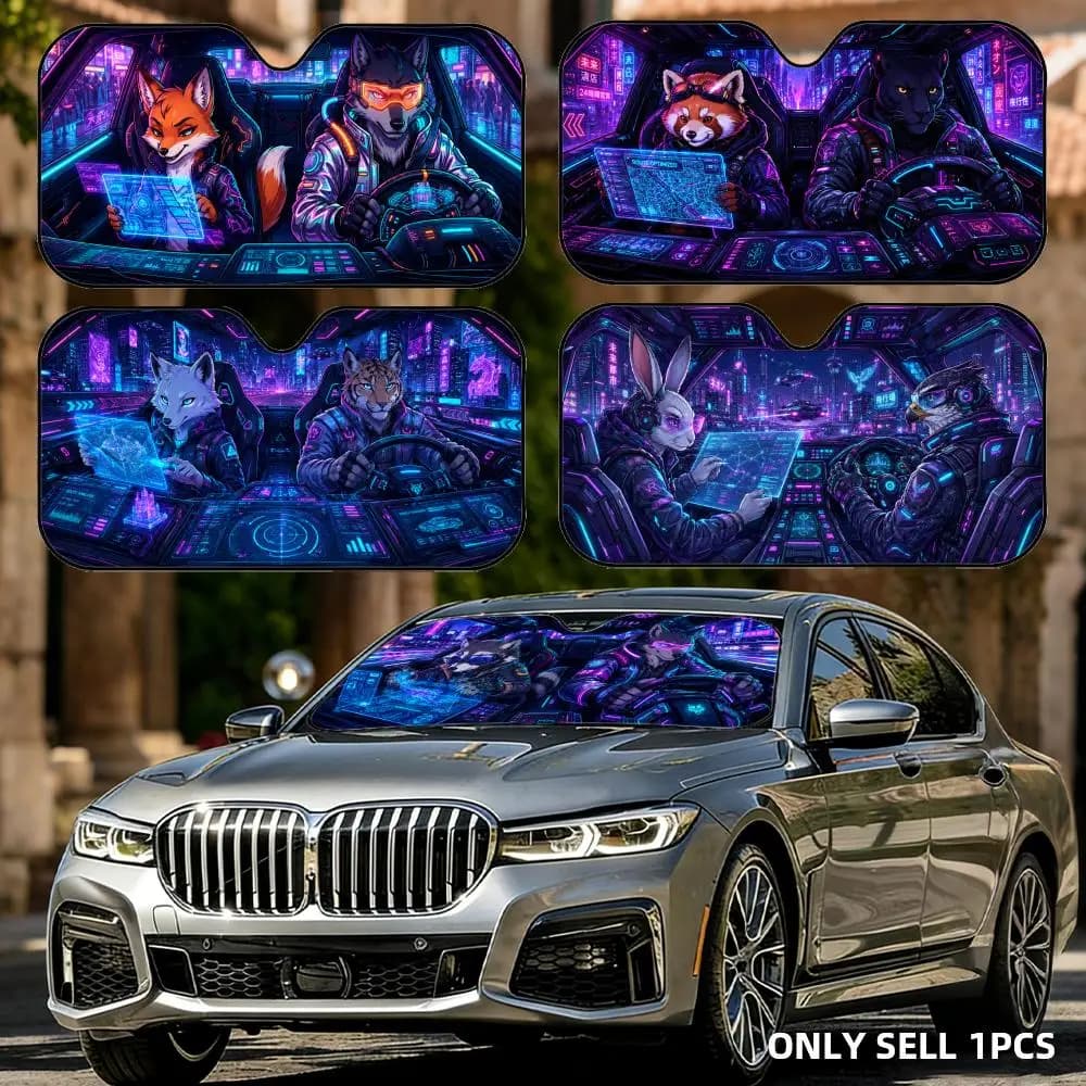 Cyberwind Animal Driver Sun Visor Foldable Aluminum Foil Car Windshield Sun Shade - UV Protection & Heat Insulation Visor
