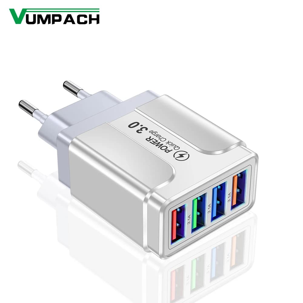 Adattatore per caricabatterie rapido da parete Quick Charge 3.0 a 4 porte Cavo per caricabatterie con sincronizzazione dati veloce Micro USB per telefono cellulare Samsung Xiaomi Huawei