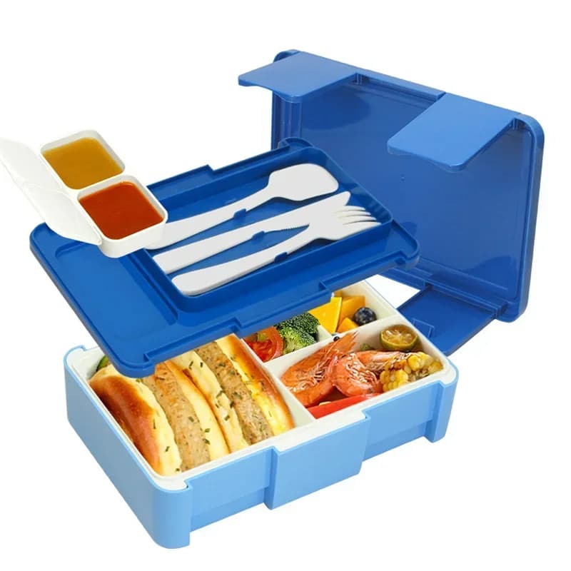 Bento Box of 1450 ml 4 compartment sealed portable dining box with spoon Fork Microwave Heating Bento Box Children's Bento Containers