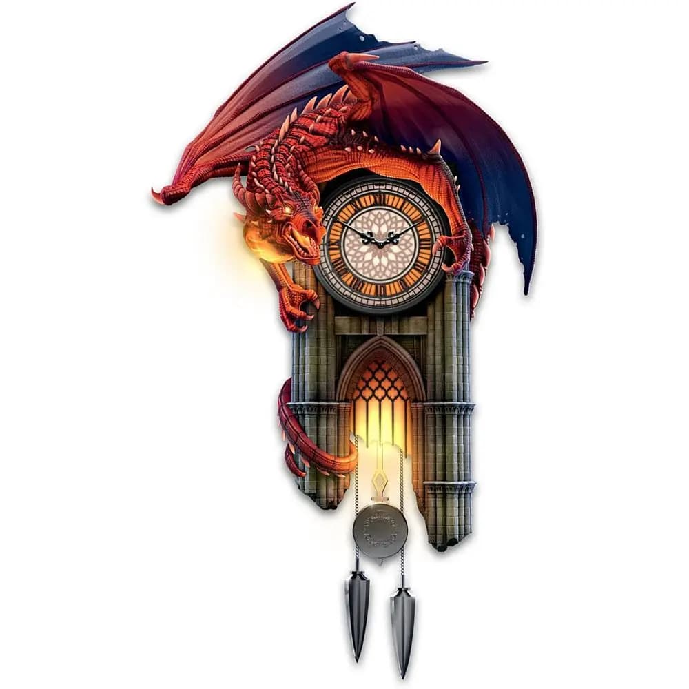 Orologio da Parete Gotico Illuminato a Forma di Drago con Effetti Sonori Ruggenti