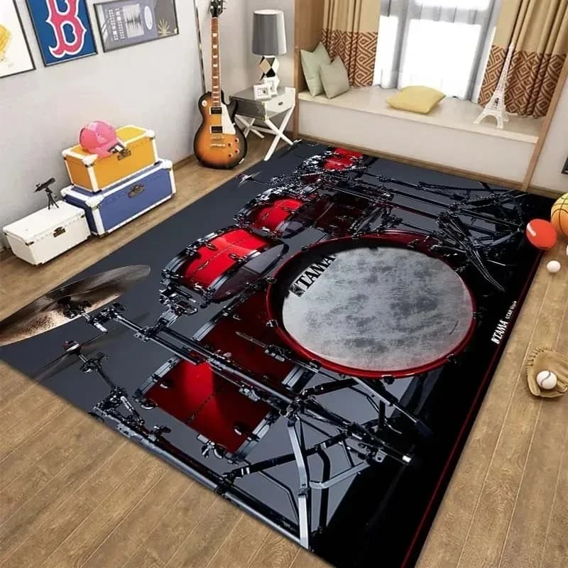 Elegante tappeto con stampa tamburo T-TAMA per la decorazione domestica Tappeto per gli appassionati di musica Tappeto unico per jazz o decorazioni a tema batteria elettronica