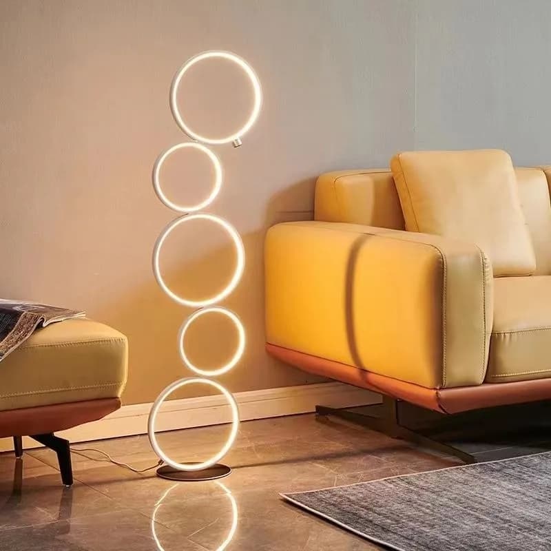 Nordic Creative Land Lamp, Popular Style for Living Room and Bedroom, Five Ring LED Lighting for Home Furniture