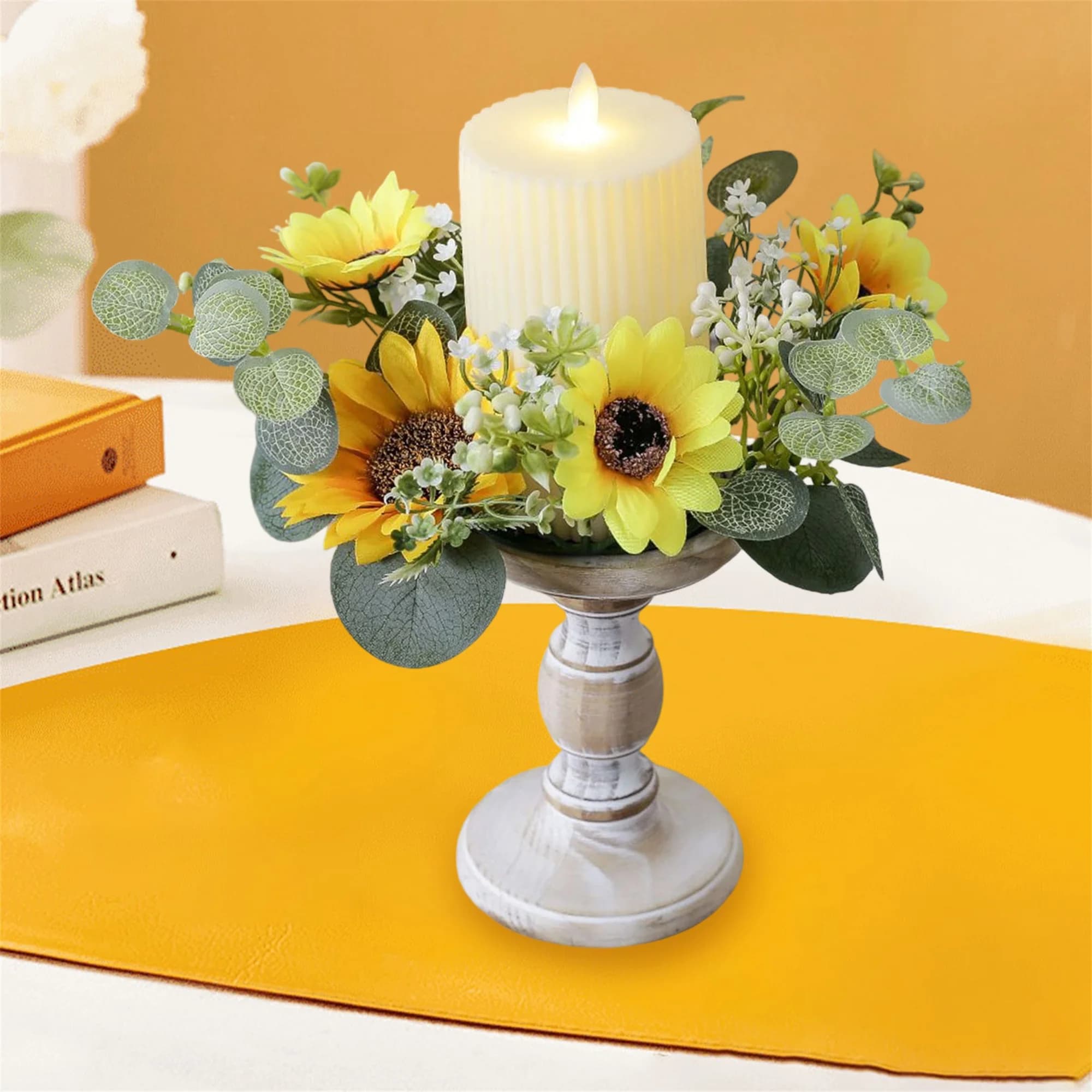 Artificial candle ring with lavender rose with green for table centerpiece and home decorations