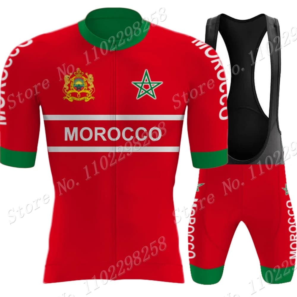 2023 National Cycling Jersey Morocco Set Cycling Clothing Short Sleeved Road Bike Shirts Bicycle Suit Bike Shorts with Trousers Clothing MTB Ropa