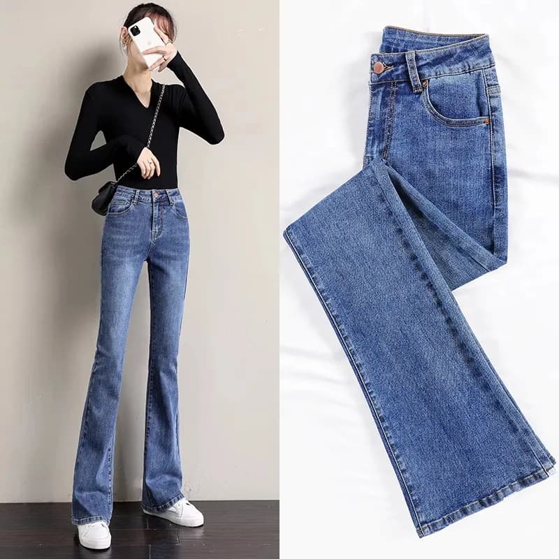 Slimming Blue Jeans High Waist Casual Pants Women's Spring Autumn New Style Bell Bottoms Comfortable Fit Jeans Denim Trousers