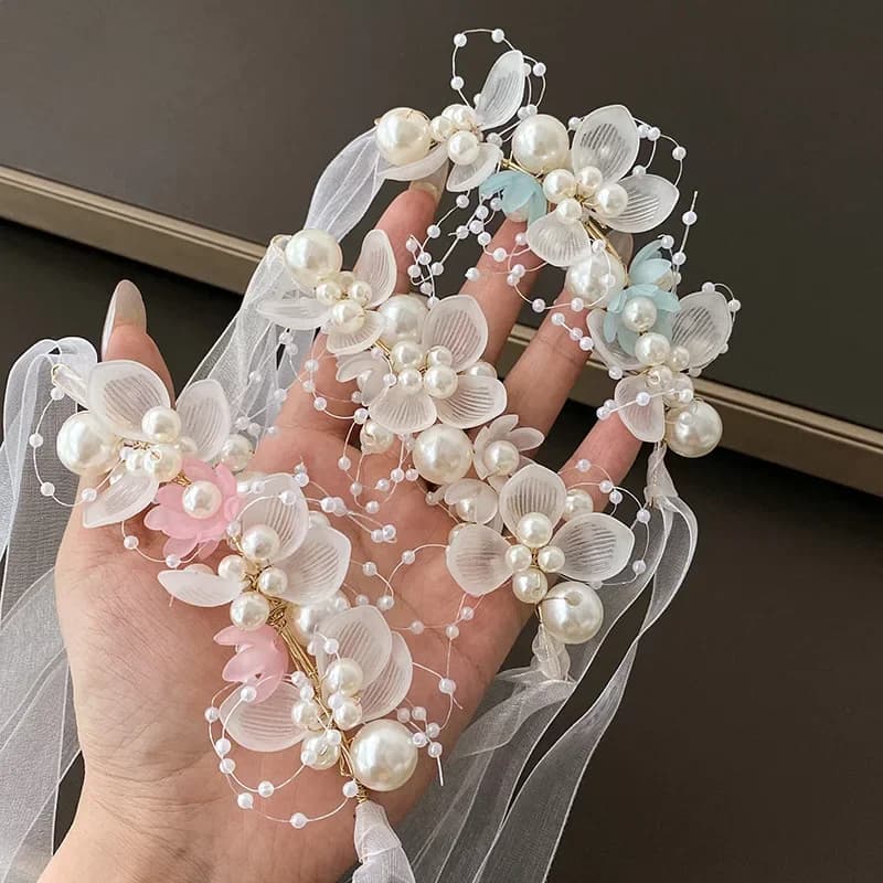 Primavera Bohemian Girls Sposa Perla Copricapo per capelli Corona di fiori Sposa Ghirlanda Testa Cerchio Fasce Gioielli per capelli Regali per bambini