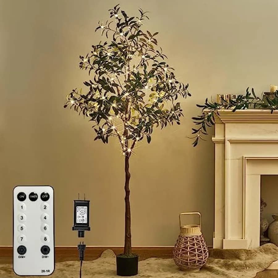 Albero di Ulivo Artificiale da 1,8 m con 300 Luci Fatate, Timer e Dimmer per Decorazione Interna ed Esterna di Casa, Ufficio e Stanze, Verde Illuminato