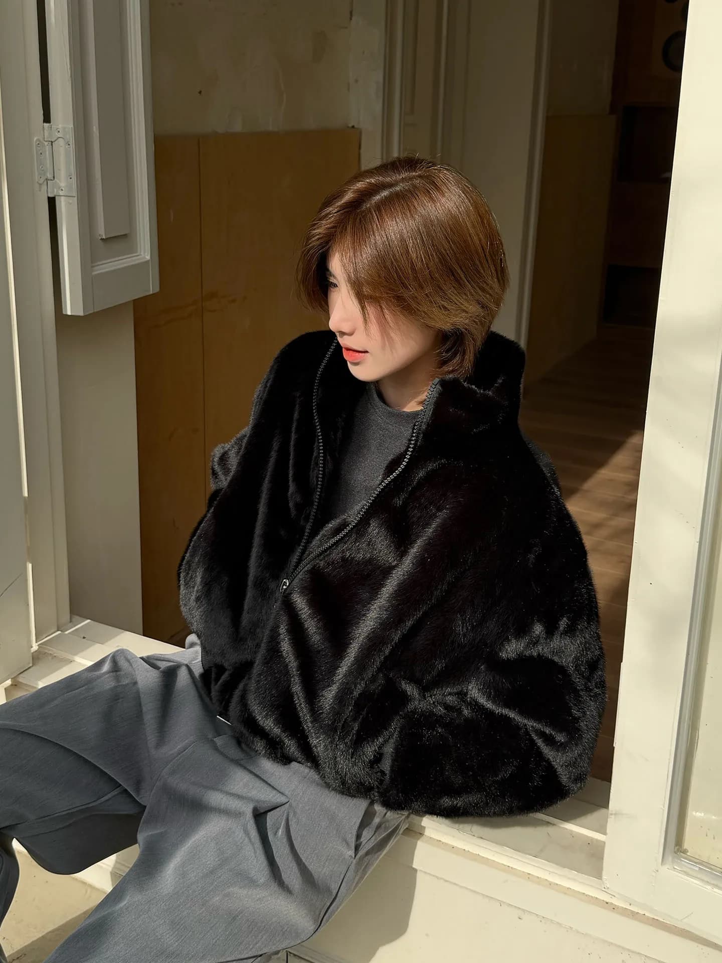 Unisex Retro Cotton Jacket Ja1 Stylish Fluffy Outerwear for Couples Comfortable Long Sleeve Zipper Closure Color