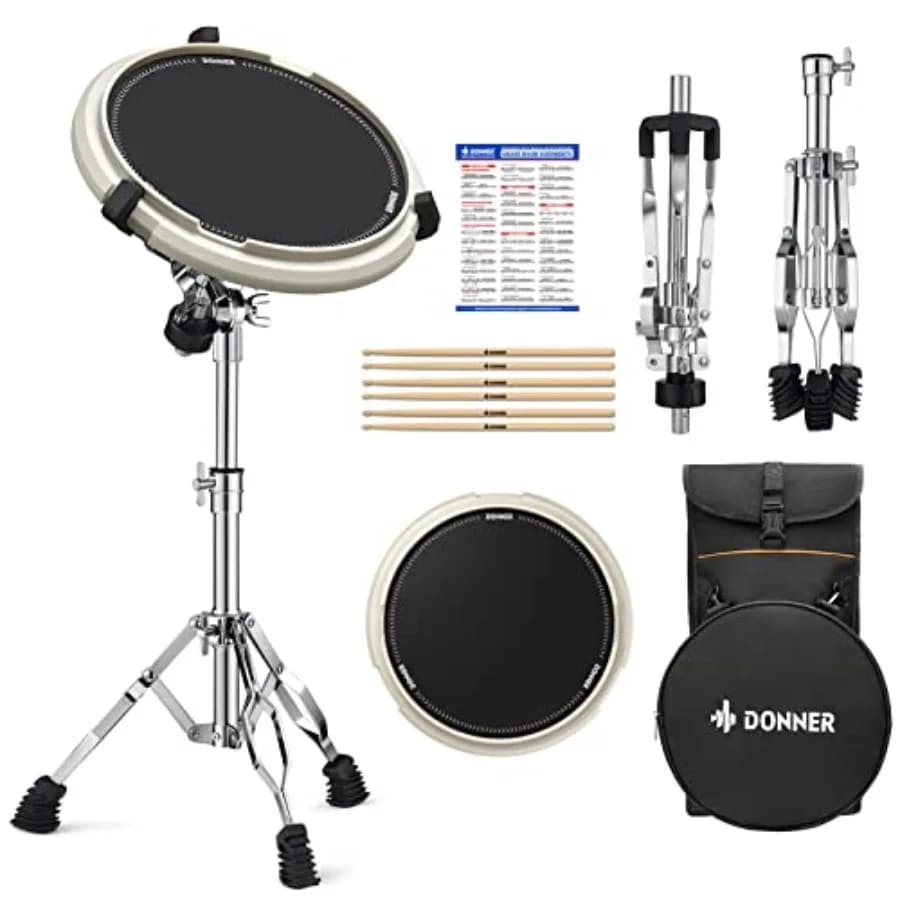 Kit Supporto per Pad da Pratica per Tamburo da Marcia Silenzioso con Bacchette da 12'' per Tamburi da 10''-14'' Bianco Regolabile