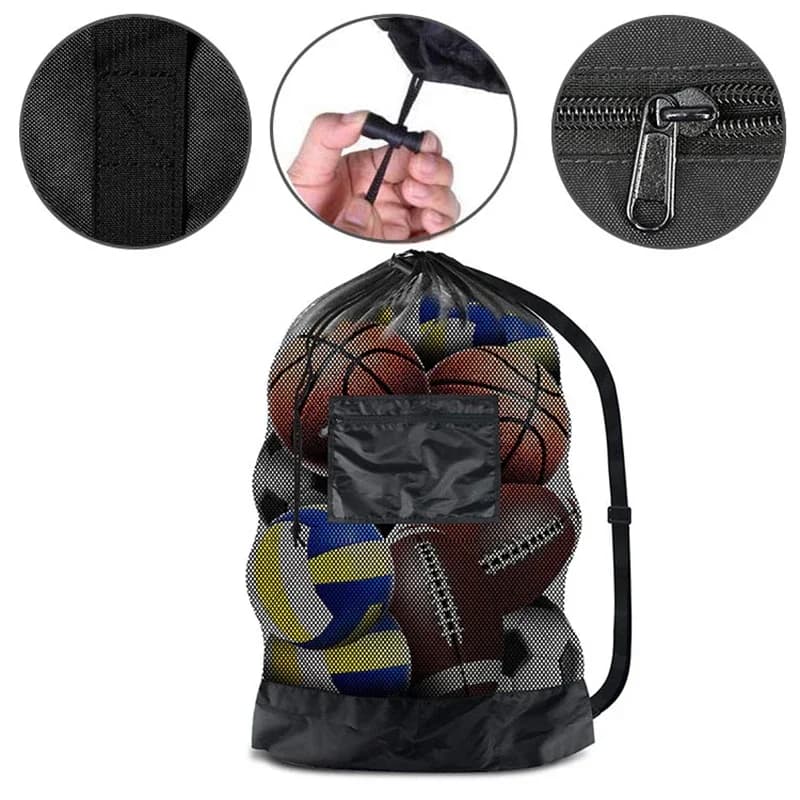1PC basketball bag with zipper pocket Football net bag for volleyball gym bags Football ball bag in net with extra large coulisse