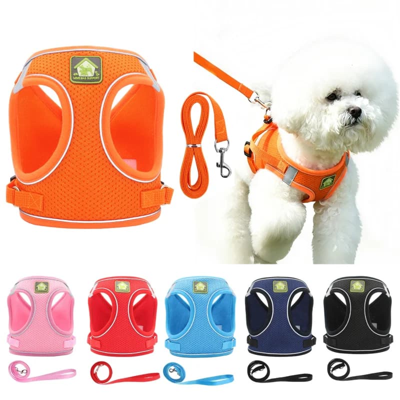 Reflective Pet Harness and Leash Set Breathable Mesh No Pull Dog Chest Strap Anti Escape Cat Traction Rope Walking Dog Supplies