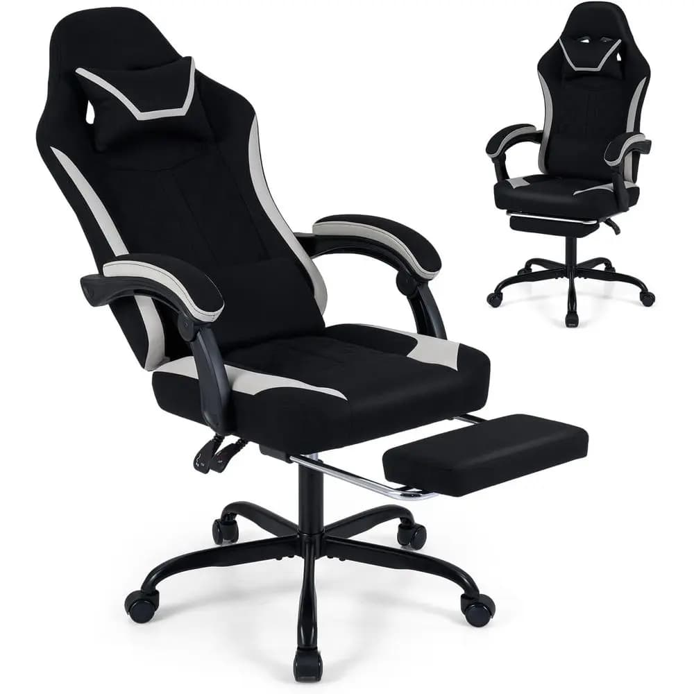 Sedia da Gaming Ergonomica con Poggiapiedi, Supporto Lombare, Braccioli Regolabili, Cuscino Rimovibile, Sedia da Ufficio con Schienale Alto per il Massimo Comfort