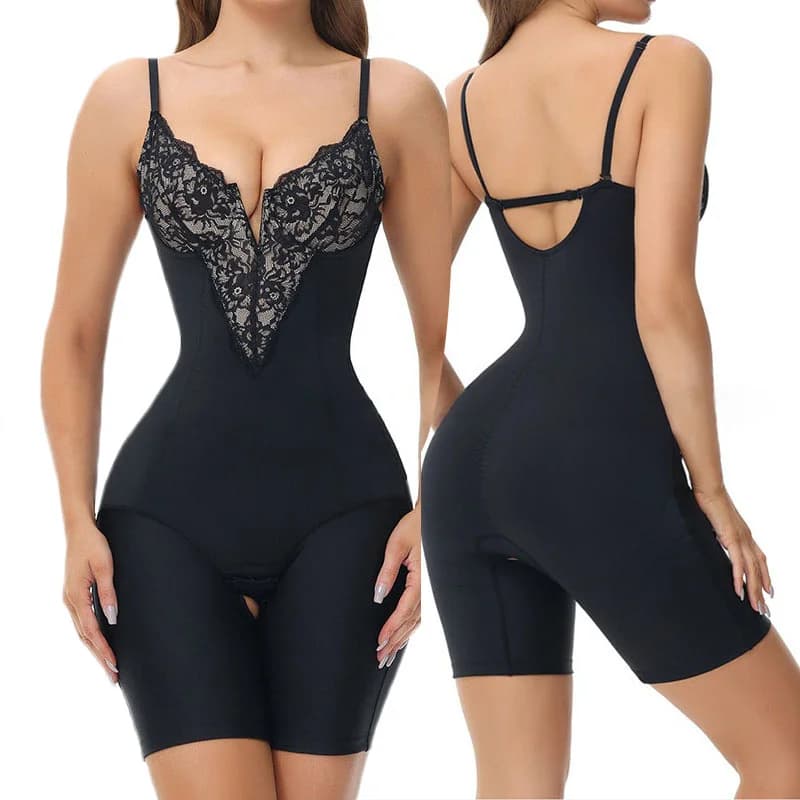 GUUDIA Body modellante in pizzo con scollo a V Gancio con apertura sul cavallo Body Boyshort Shapewear Body Suit Pantaloncini Body di controllo regolabile