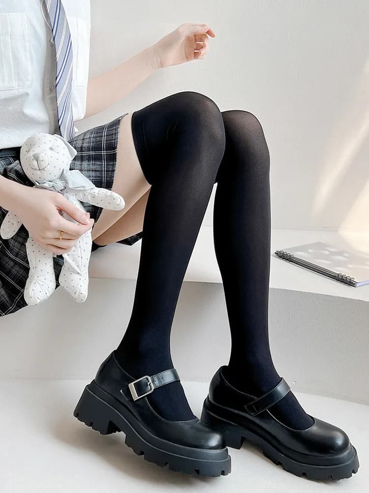 Sexy Black White Soild Color Long Socks Women Over Knee Thigh High The Stockings Lolita Ladies Girls Warm Solid