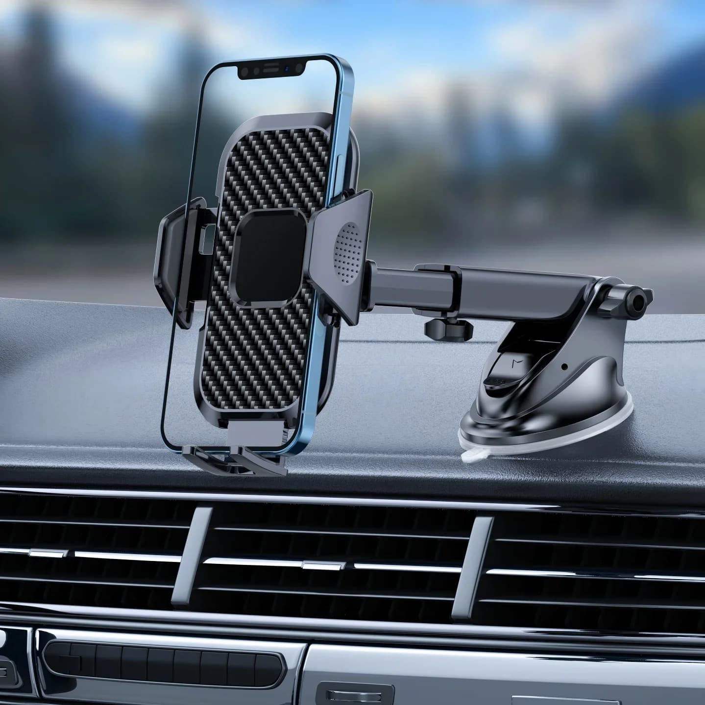 Supporto universale per telefono da auto con ventosa a 360° ° Supporto Girevole per Cruscotto con Clip di Estensione per Navigazione GPS