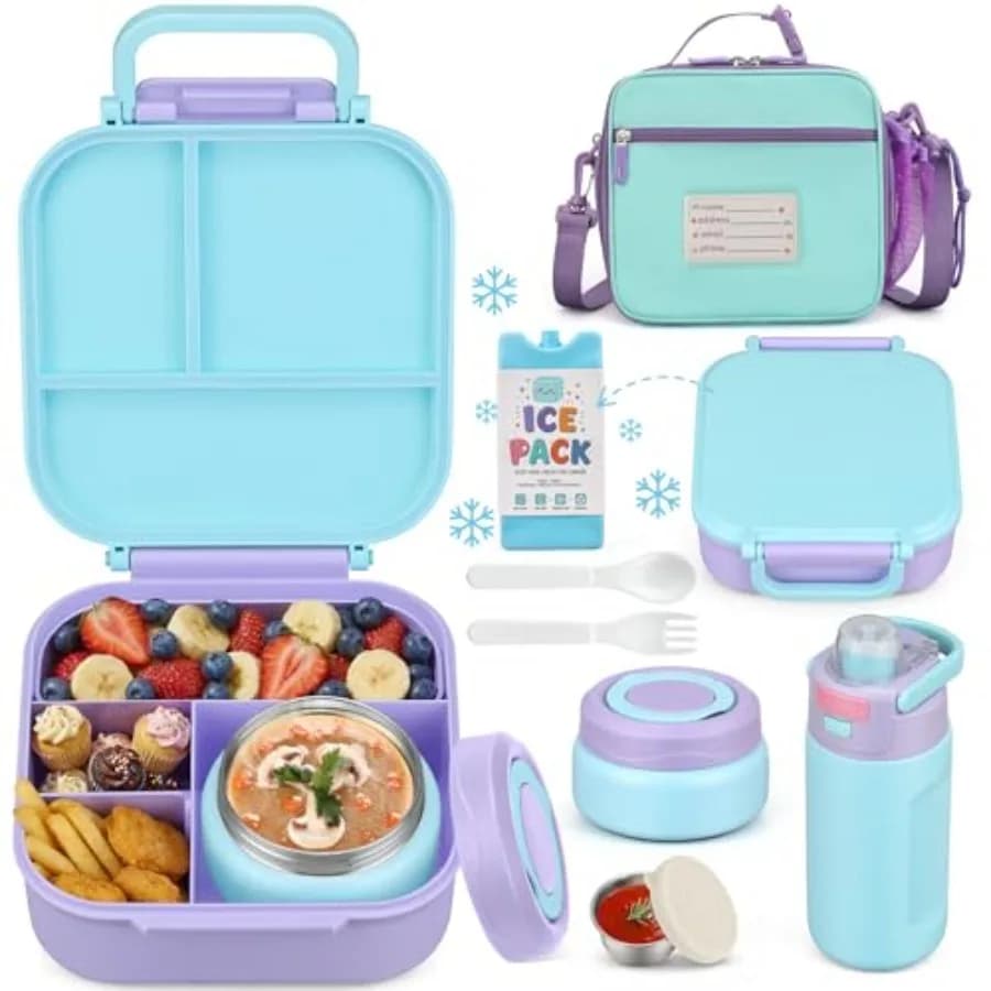 Contenitore per Pranzo Bento con Bottiglia Termica in Acciaio Inox da 7oz per Zuppa, con Cannuccia e Borsa Termica Isolata Antiperdita
