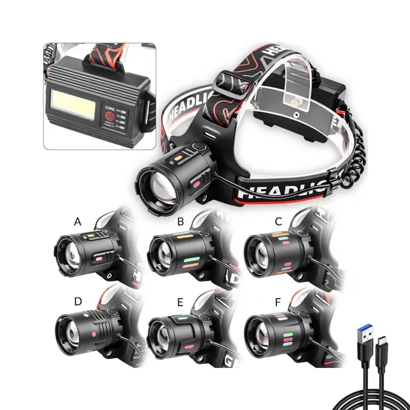New headlight with strong light zoom, rechargeable head-mounted charging, outdoor long-range shooting and long battery life
