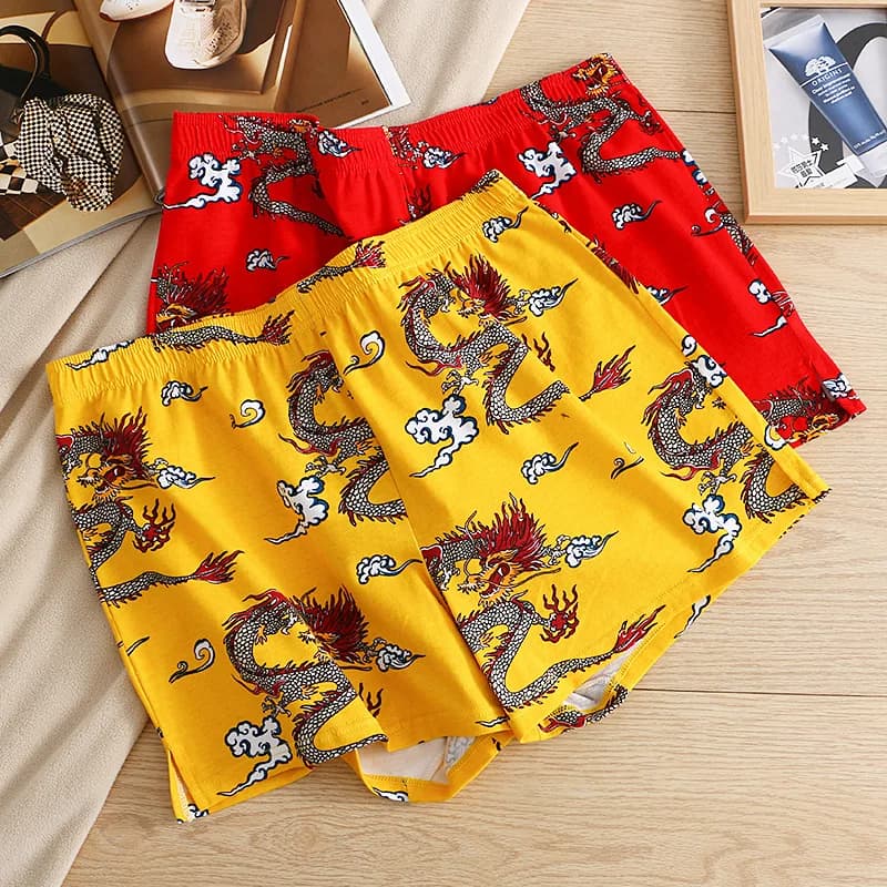 Dragon Print Men Breathable Comfortable Panties Sleepwear Soft Cotton Arrow Pants Homewear Underwear Loose Workout Boxer Shorts