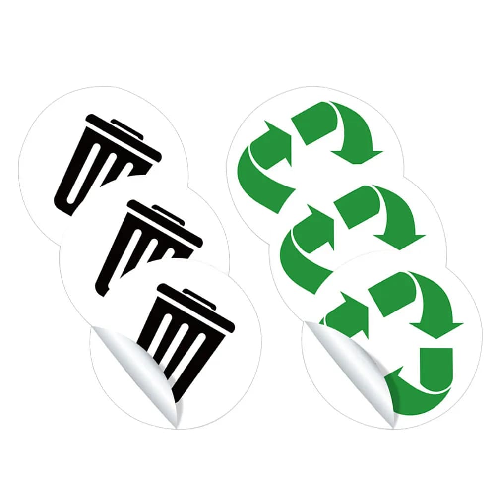 3 set di adesivi per il riciclaggio dei rifiuti, materiale in PVC impermeabile, etichette per la classificazione dei rifiuti, applicazione semplice per contenitori lisci
