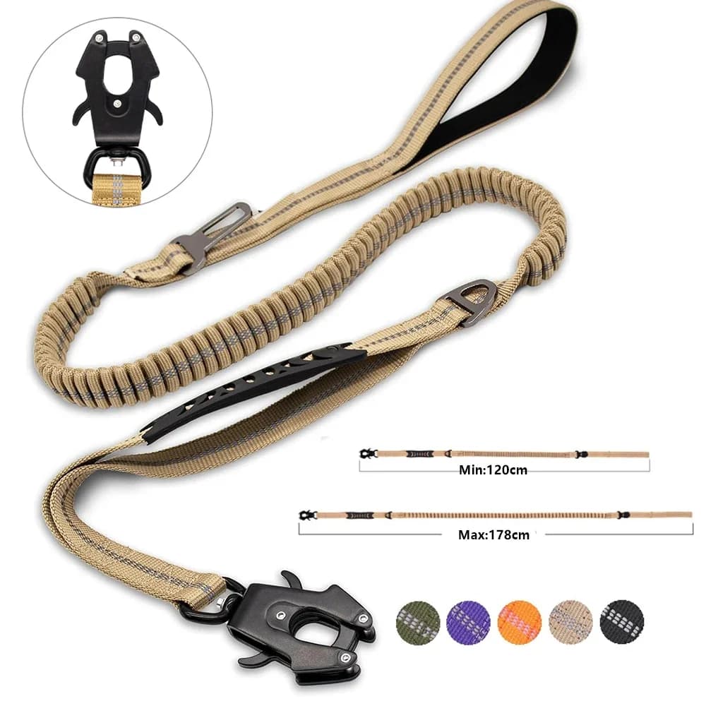 Guinzagli Riflettenti Anti-Shock per Cani con Cintura di Sicurezza per Auto, Guinzaglio Tattico Elastico Resistente per Cani di Taglia Grande, Guinzaglio Anti-Trazione per Cani