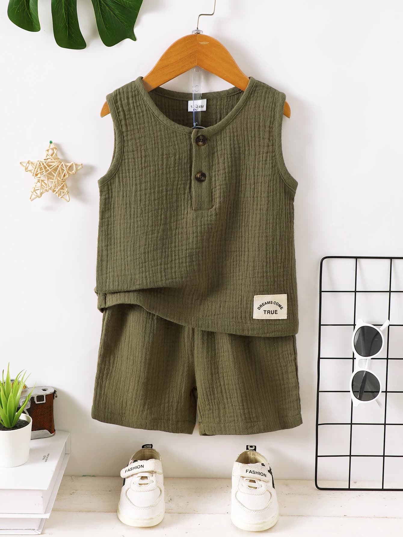 Summer 1-6 Years Old Cool Boys Sleeveless Double Sided Wrinkled Sports Suit