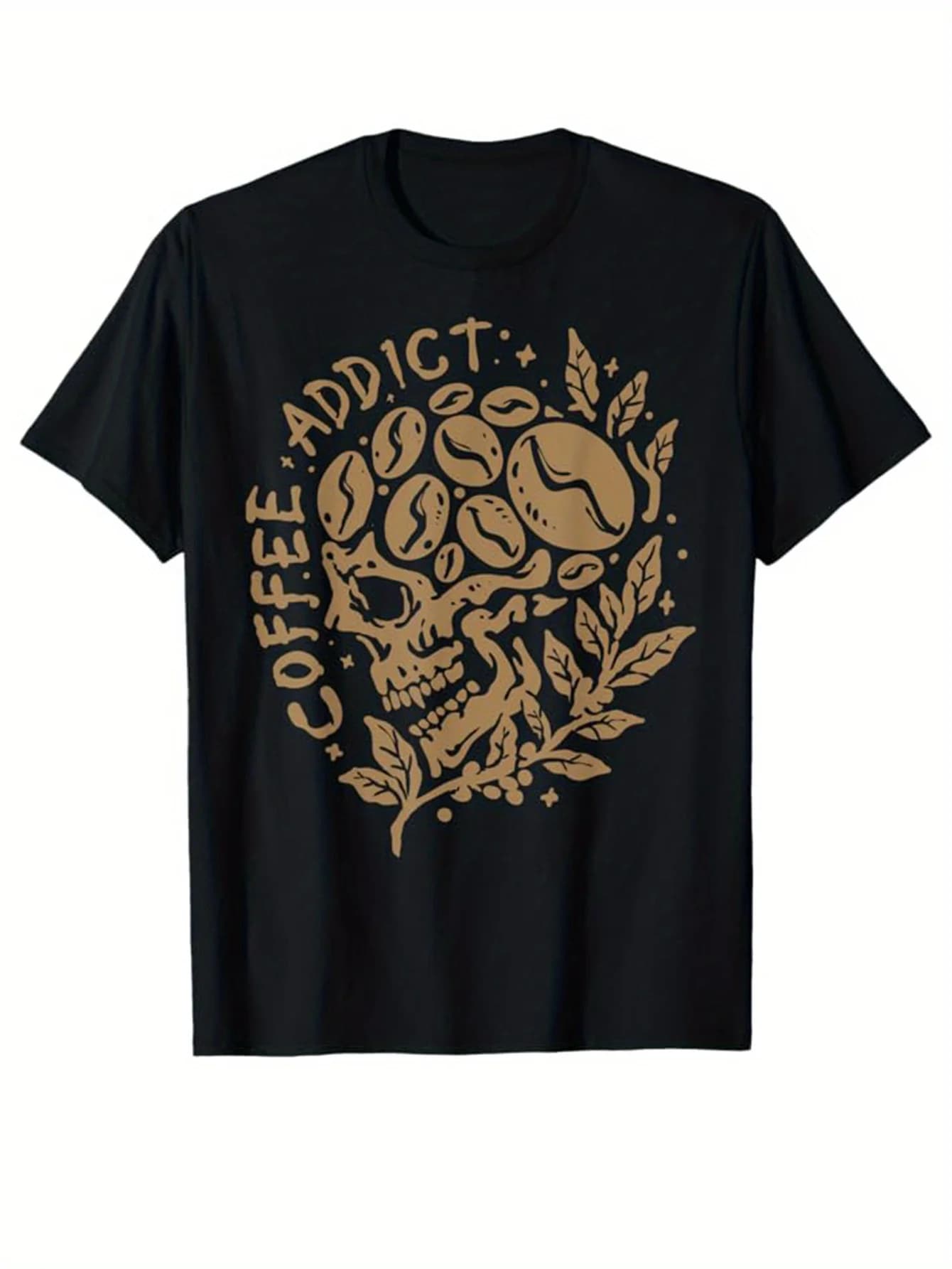 Vintage Men's Black Graphic T-Shirt Skull Coffee Bean Leaf Coffee Addict Slogan Bold Letter Print 100% Cotton Heavyweight Short Sleeve Casual Streetwear Tee