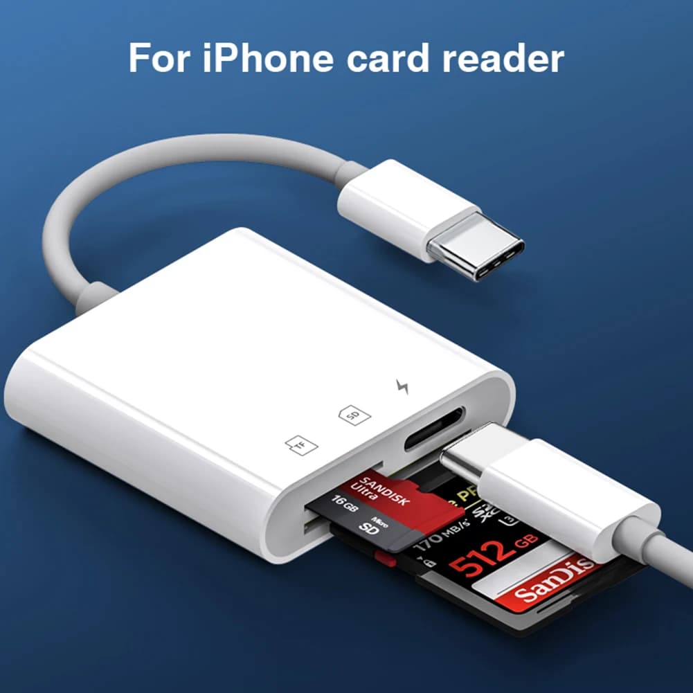 Adattatore 3 in 1 da USB-C a SD/TF per fotocamera iPhone 17 16 15 Pro, lettore di schede USB-C con ricarica, plug and play