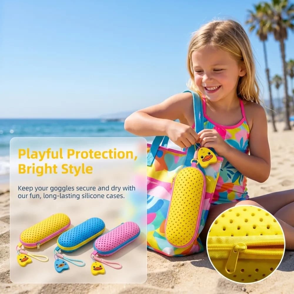 EVA Material Swimming Goggles Case Soft Case Drainage Hole Swim Goggles Protective Box Waterproof with Pendant