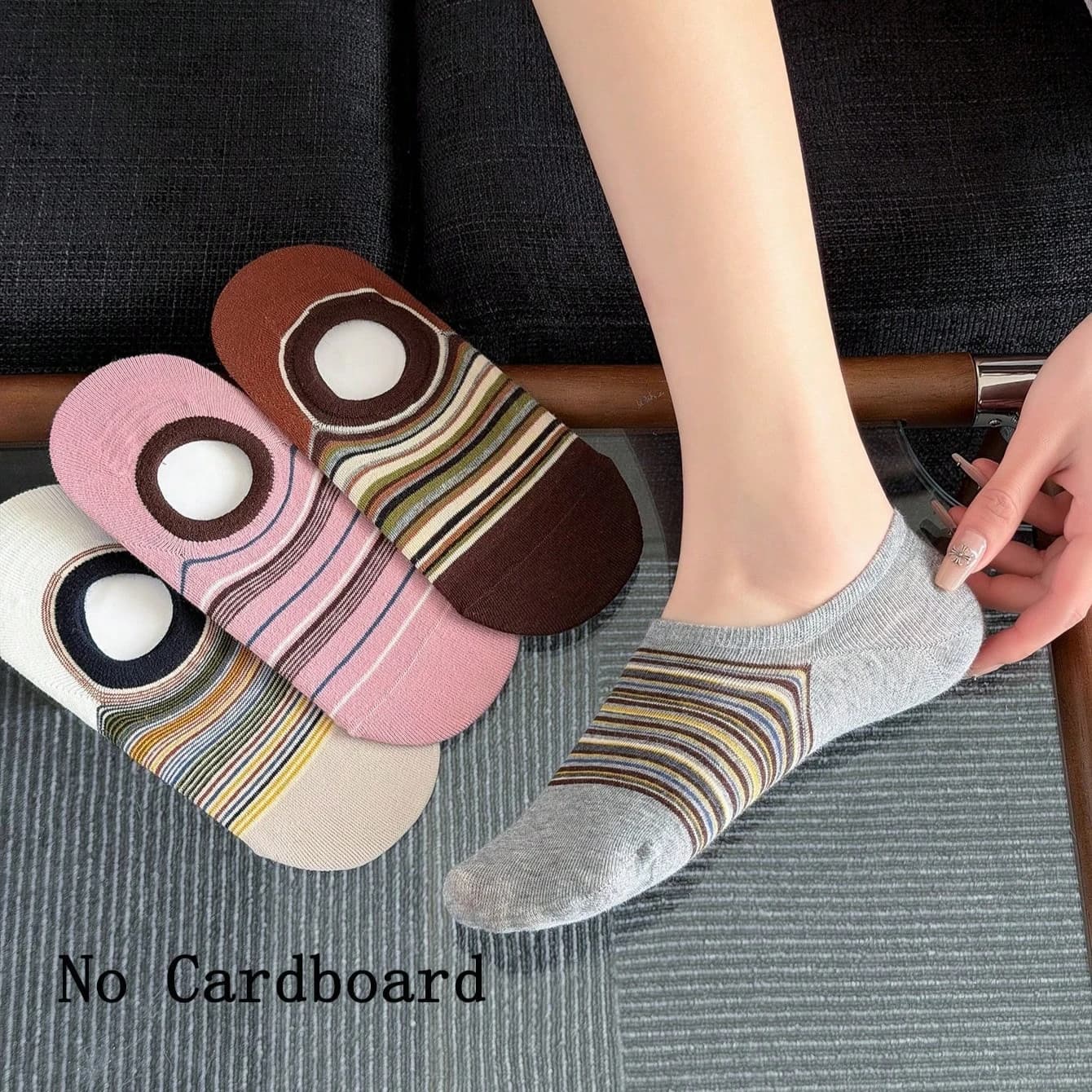 Calzini invisibili da donna, nuovi calzini estivi in cotone per donna, calzini a righe colorate alla moda, traspiranti, stile coreano, calzini a barca per ragazze