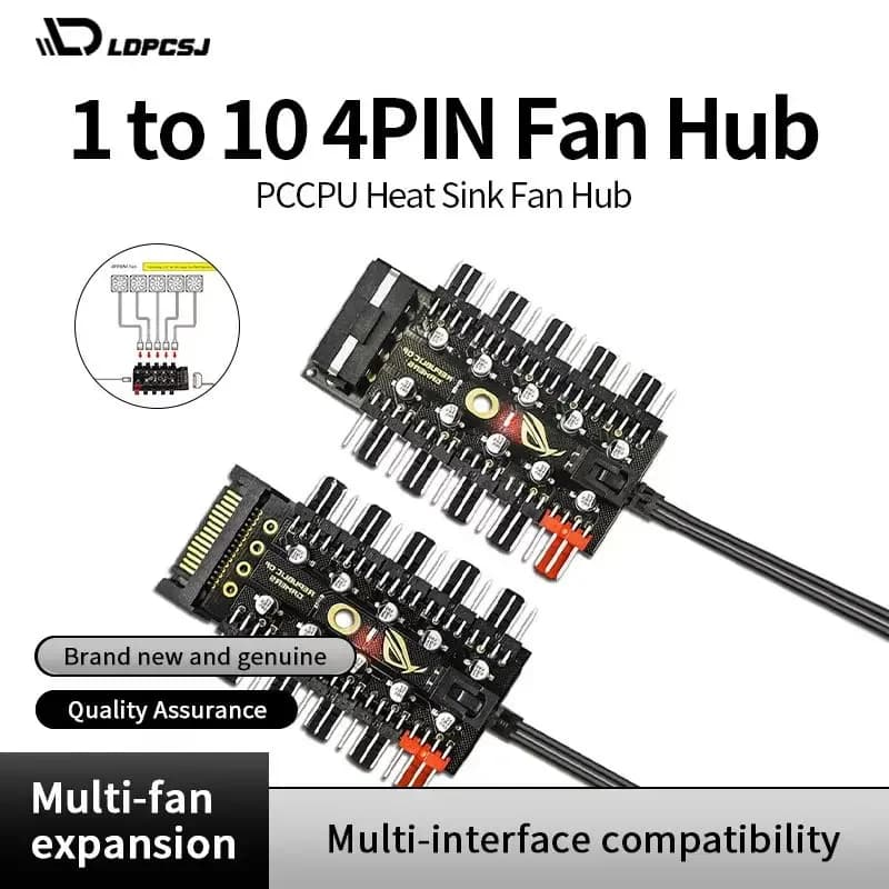 LDPCSJ Scheda madre da 1 a 10 ventole 4 pin PWM Ventola di raffreddamento HUB Splitter Estensione Presa di alimentazione 12V Adattatore regolatore di velocità per PC