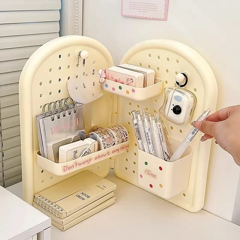 Organizzatore da Scrivania Angolare Pieghevole Carino con Ganci e Contenitori Rimovibili, Ideale per Ufficio e Studio