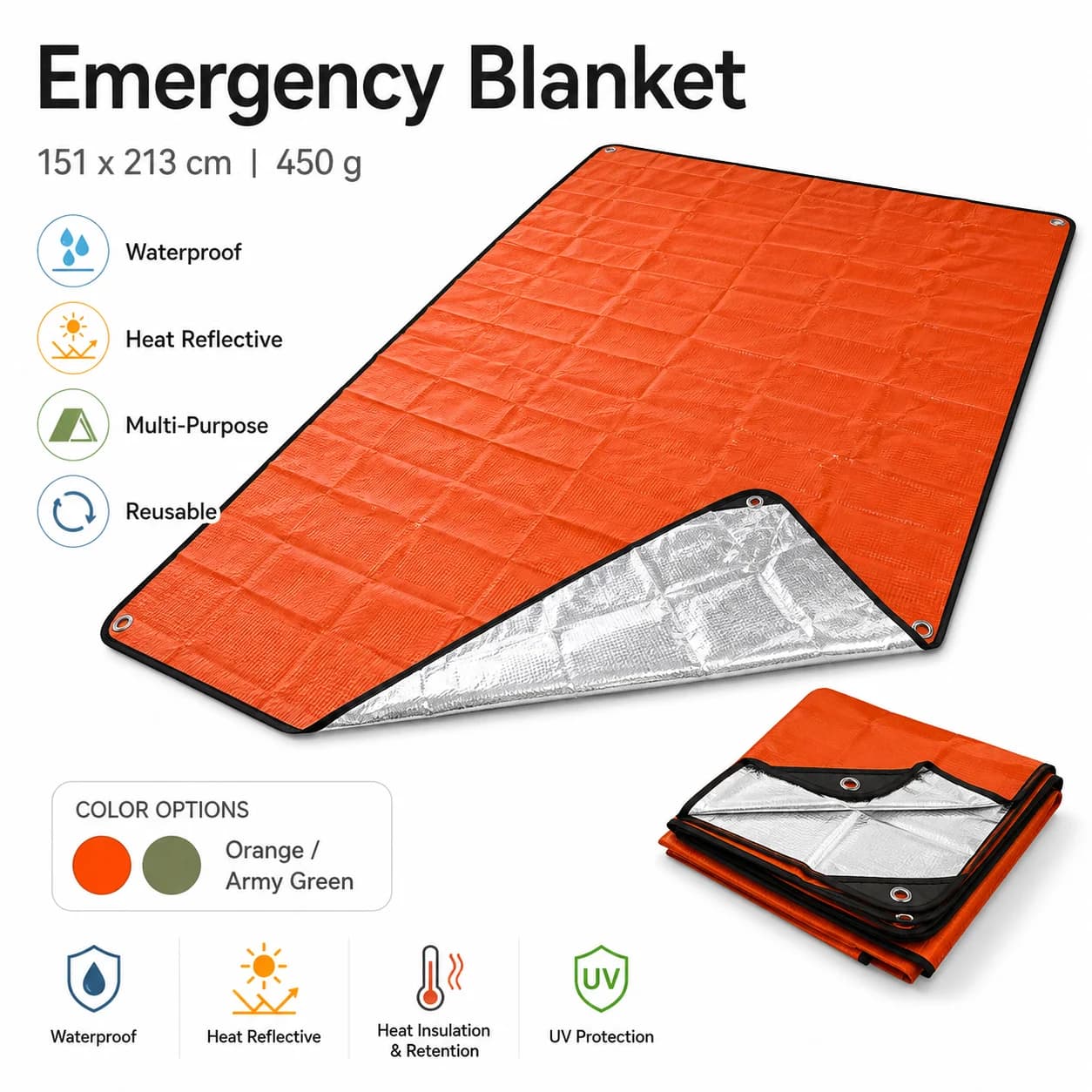 Emergency Thermal Blanket Waterproof Survival Tarp Thickened PE Heat‑Reflective Shelter for Camping Hiking Outdoor Emergency