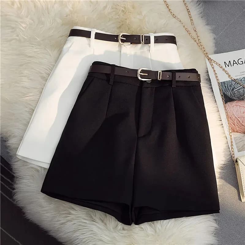 Casual Dress Shorts with Belt Women's Summer Shorts High Waist Casual Wide Leg Shorts Korean chic office women's shorts