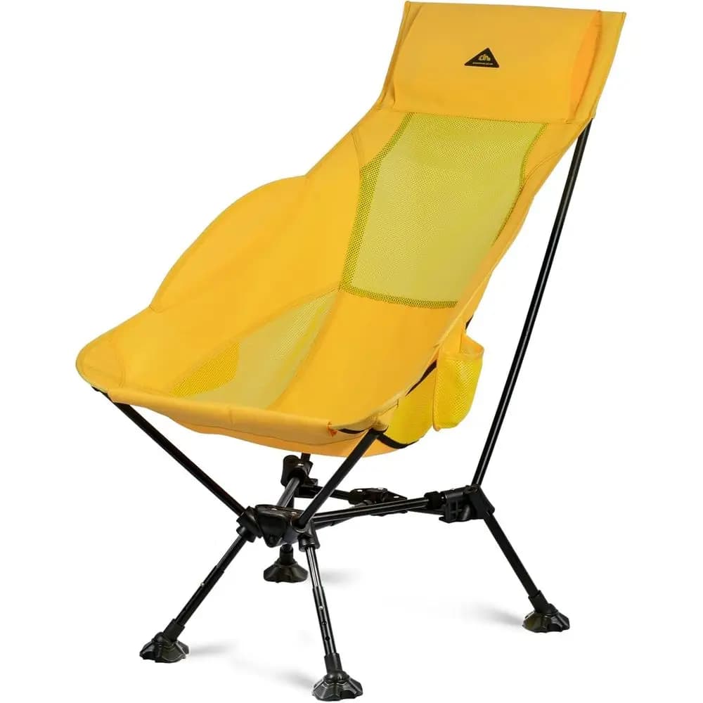 Sedia da Spiaggia Pieghevole Ultraleggera con Piedini Anti-Affondamento e Supporto Lombare Alto - Design Triangolare Giallo