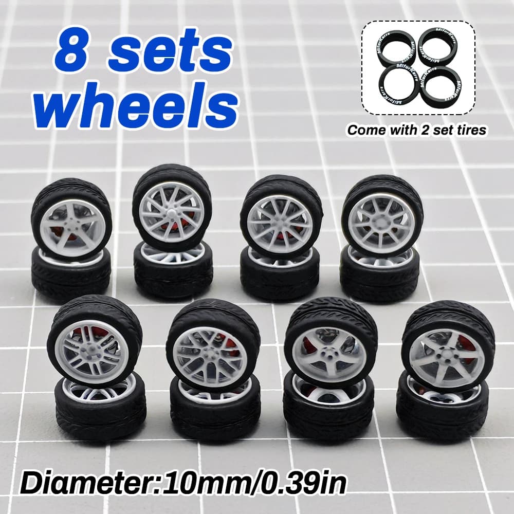 1/64 Modello di Ruote per Auto Pneumatici 8 Set Cerchi 2 Set di Pneumatici in Gomma con Disco Freno 10mm per MINI GT Hot Wheels Accessori Auto Giocattolo