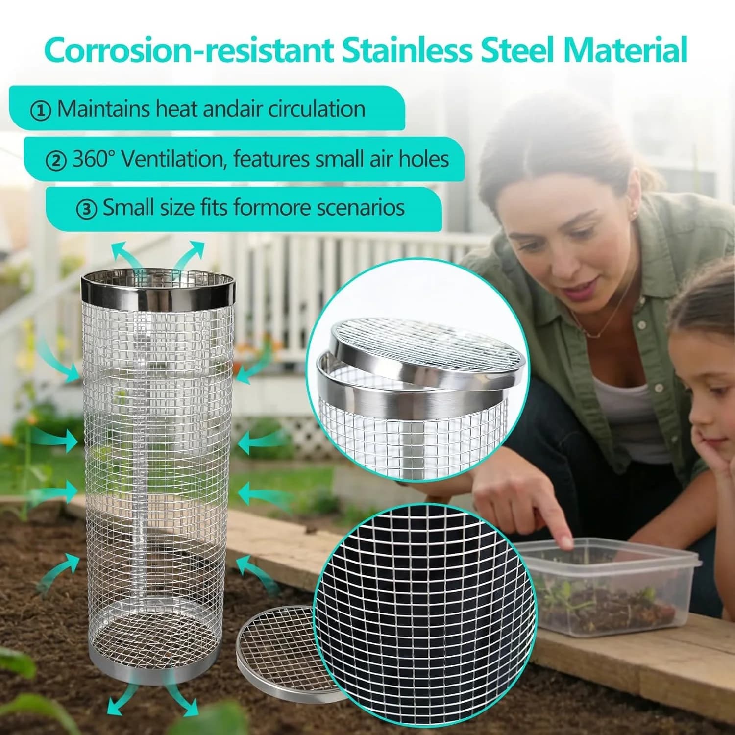 Round Stainless‑Steel Underground Compost Bin Compact Metal Composting Container for Home Garden Outdoor Use