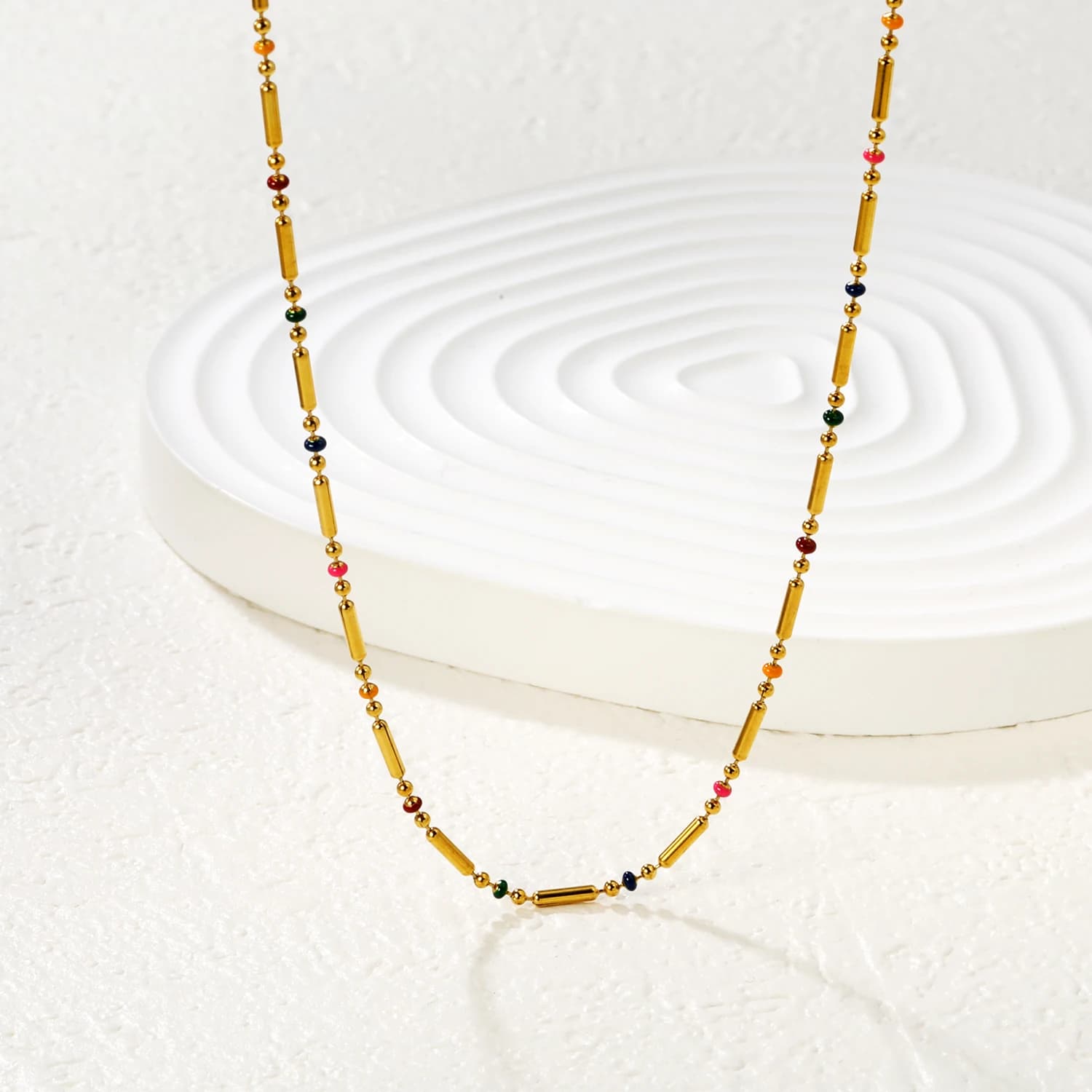 Bohemian Simple Colorful Beaded Necklace, Stainless Steel Gold-Plated Waterproof, Daily Wear Accessory for Women Jewelry Gift