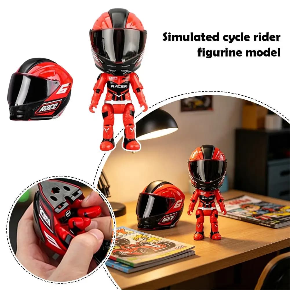 Children's Deformable Motorcycle Rider Alloy Doll Simulated Figurine Model Man Transformable Helmet Desktop Decoration Gift New