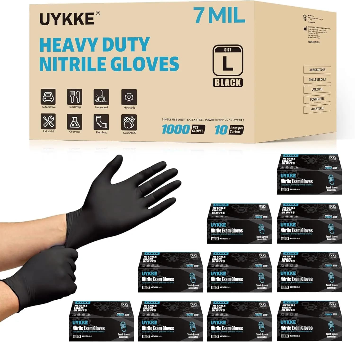 Guanti in Nitrile Resistenti da 7 Mil, Monouso per Pulizie, Meccanica, Preparazione Alimenti, 1000 Pezzi