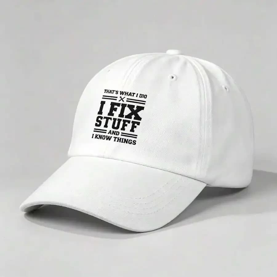 White Printed Baseball Cap I Fix Stuff Adjustable Outdoor Hat