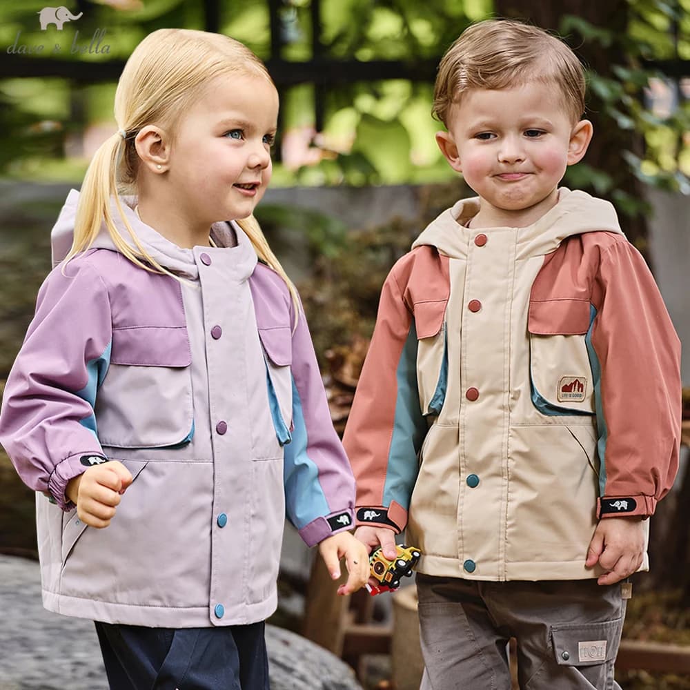 Dave Bella Boys Gilrs Spring Autumn Jacket Coat for Children Fleece Waterproof Outdoor Hoodie Kids Outerwear Clothing DB3253192