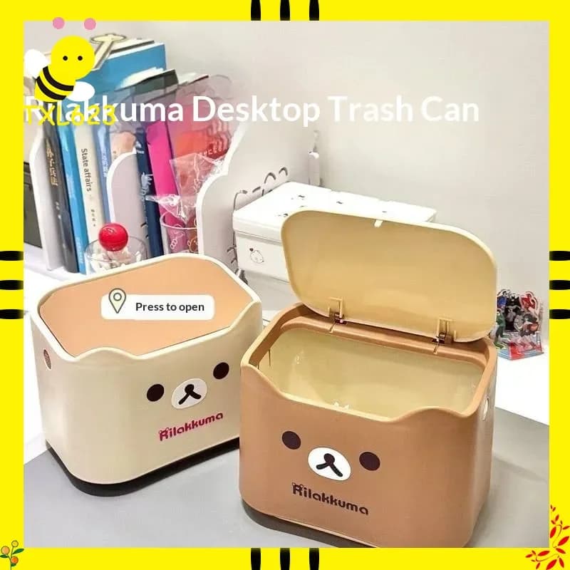 Mini cestino da scrivania Kawaii Rilakkuma a pressione per casa, ufficio, camera da letto, auto, portaoggetti da scrivania