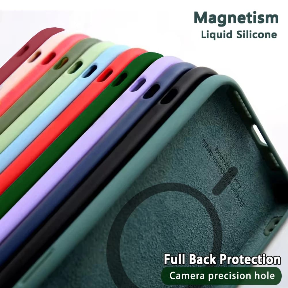 Silicone Liquid Magnetic Cover For Iphone 14 Plus 13 12 Mini 11 Pro Max Xs Xr Xs Max Apple Magsafe Original Magnet Camera Case Precise Position Hole