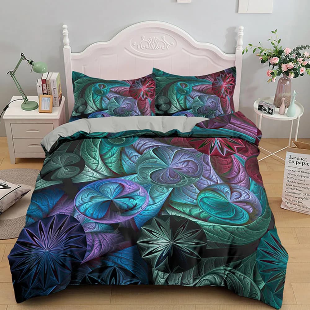 Set copripiumino Mandala Set copripiumino con motivo artistico astratto fiore blu King Queen Size per set biancheria da letto per adulti adolescenti con cerniera