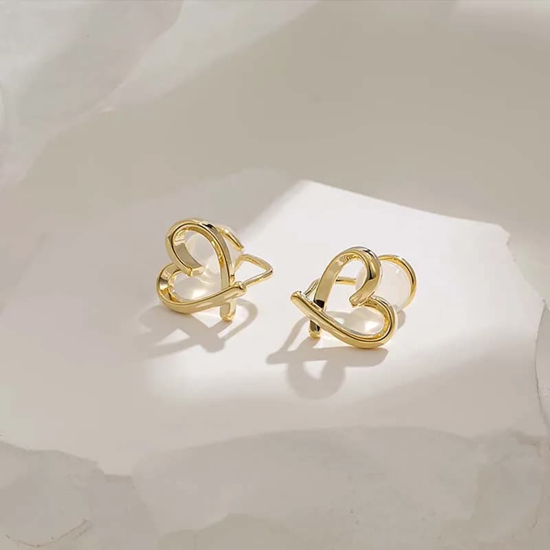 Everyday commute versatile heart ear cuffs - no piercing needed, wearable while sleeping, elegant heart stud earrings
