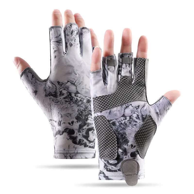 Men's and women's summer fishing and cycling gloves in ice silk, sun protection, anti-slip, for sea fishing, anti-cut, thin, without fingers, breathable