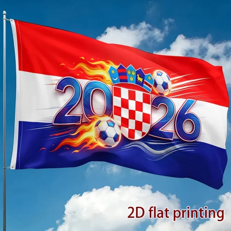 1pc, 2Dflat, Croatia 2026 football-themed background flag, fan support flag, sports event, football match, wsj