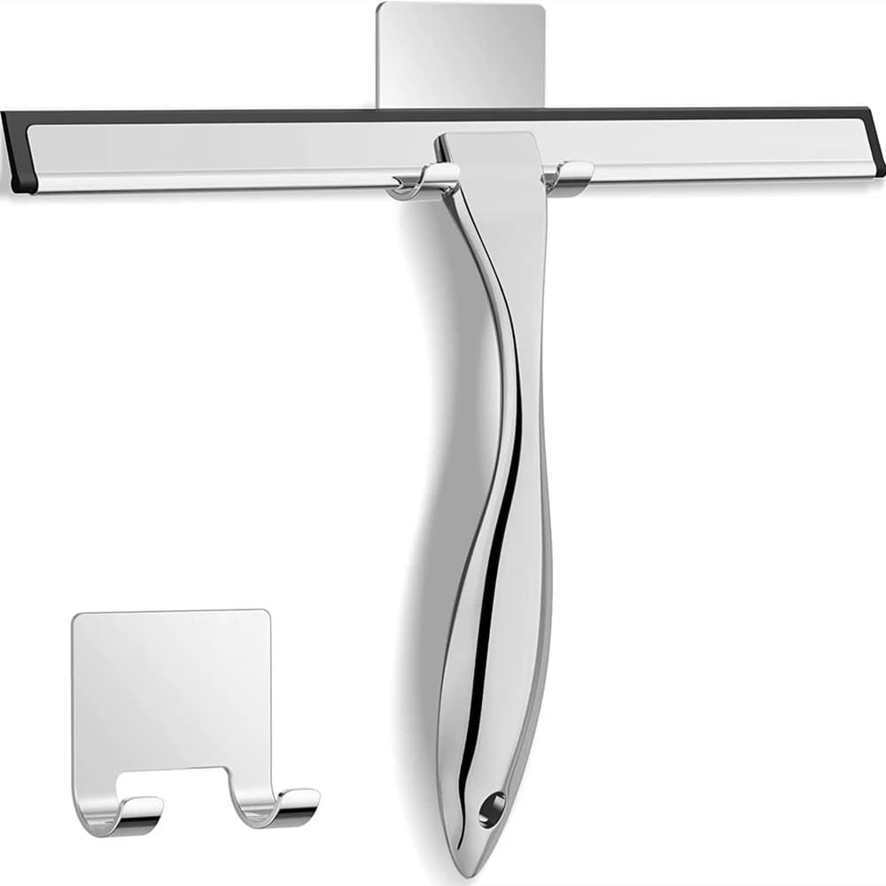 Tergipavimento per doccia in acciaio inossidabile per porte della doccia con ganci Strumento per la pulizia del vetro dello specchio della finestra del bagno domestico per la casa